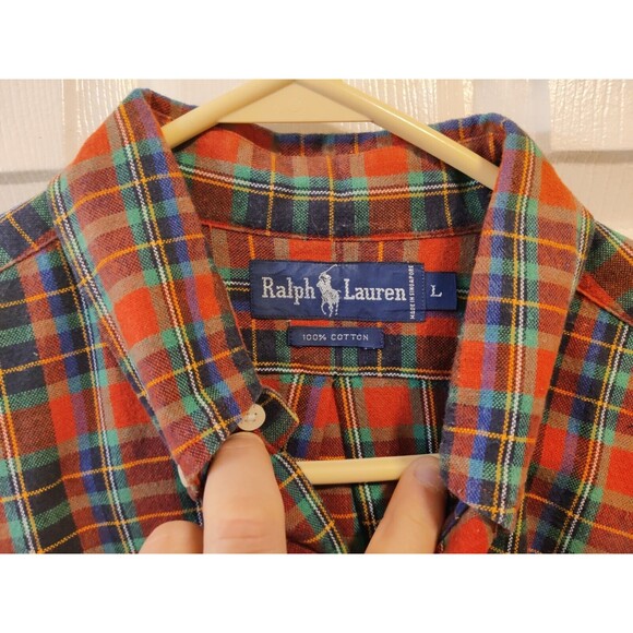 Ralph Lauren Men's Size Large Red Plaid Flannel Long Sleeve Shirt 100% Cotton - Picture 9 of 9